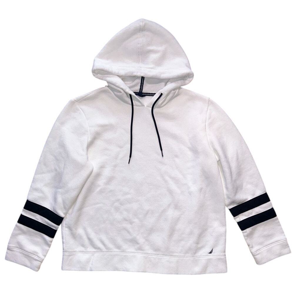 Nautica Fleece White & Blue Hoodie Pullover Women's Large
